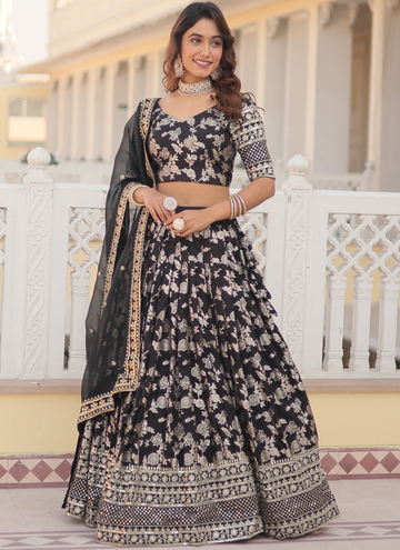 Floral Viscose Jacquard Sequence Work Black Lehenga Choli For Party